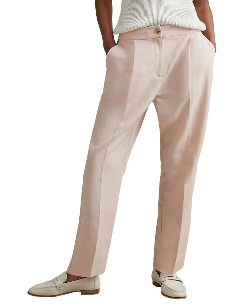 Reiss Farrah Linen-Blend Taper Trouser Pink