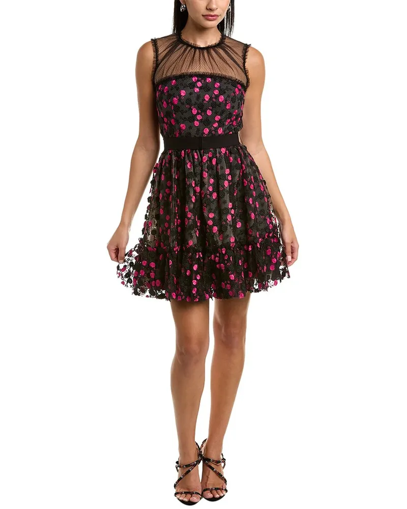 Zac Posen Embroidered Tulle Cocktail Dress Black