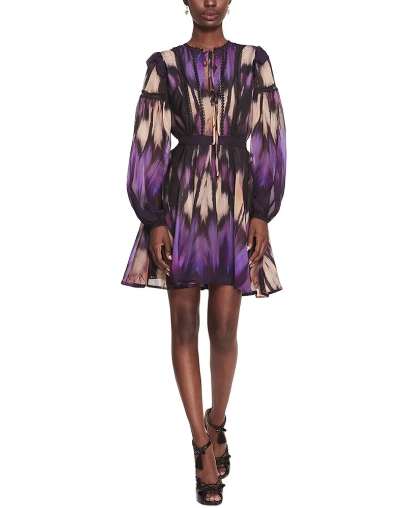 Marchesa Silk-Blend Mini Dress Purple