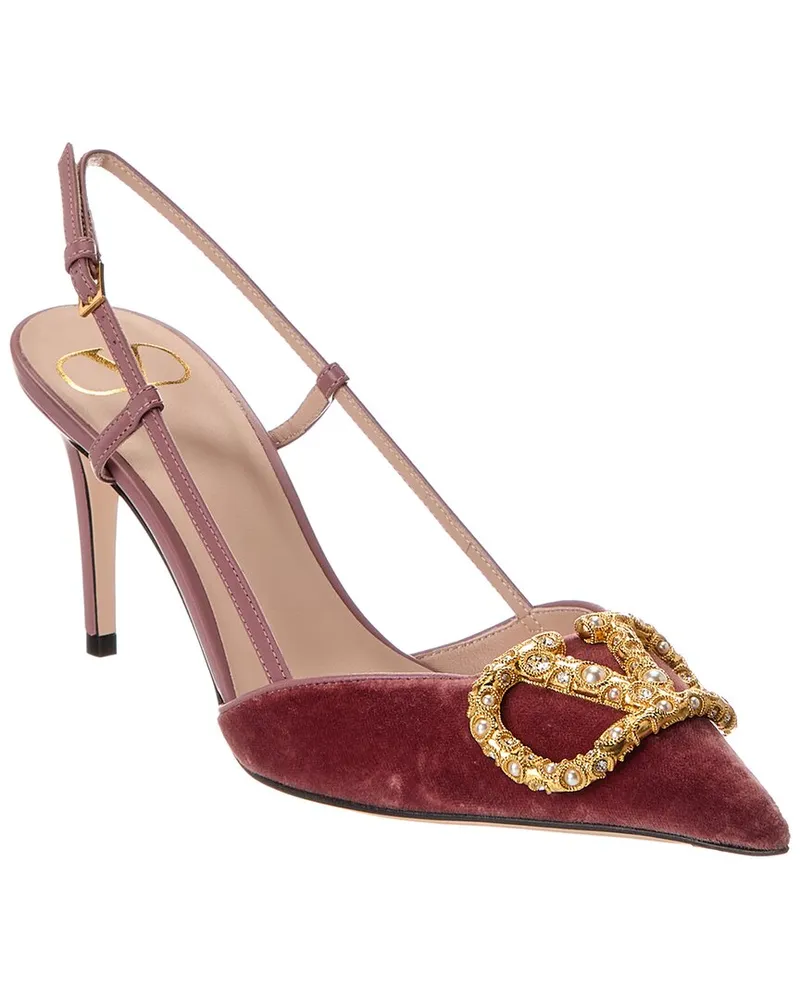 Valentino Garavani VLogo Signature 90 Velvet & Leather Slingback Pump Pink