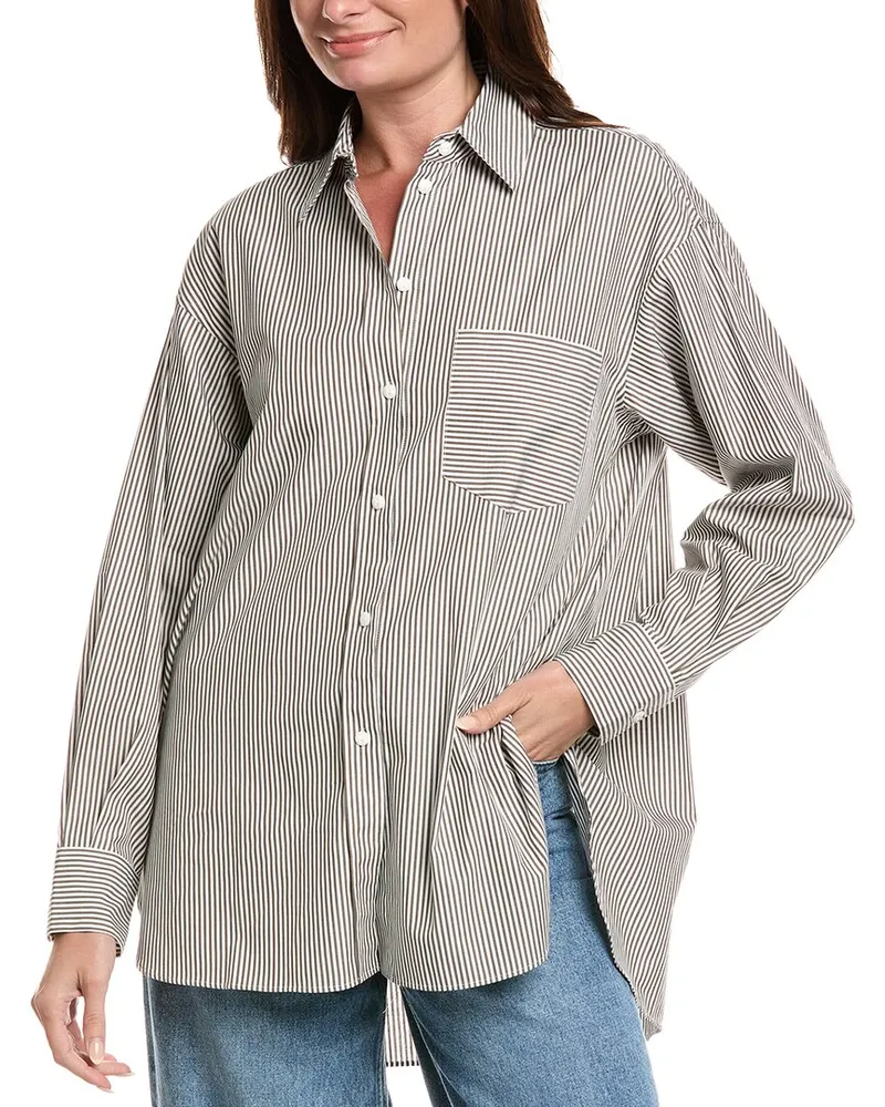 Rag & Bone Max Stripe Boyfriend Shirt Grey