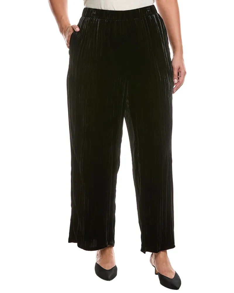 Eileen Fisher Plus Silk-Blend Wide Ankle Pant Black