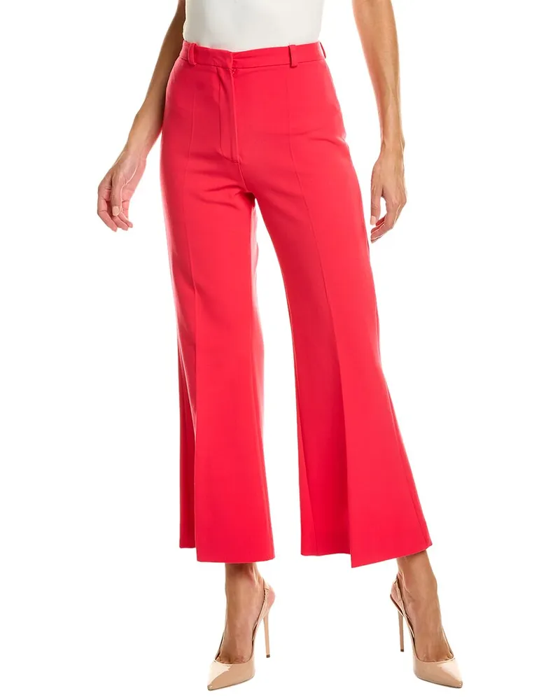 Oscar de la Renta Seam Detail Flare Leg Silk-Trim Wool-Blend Pant Pink