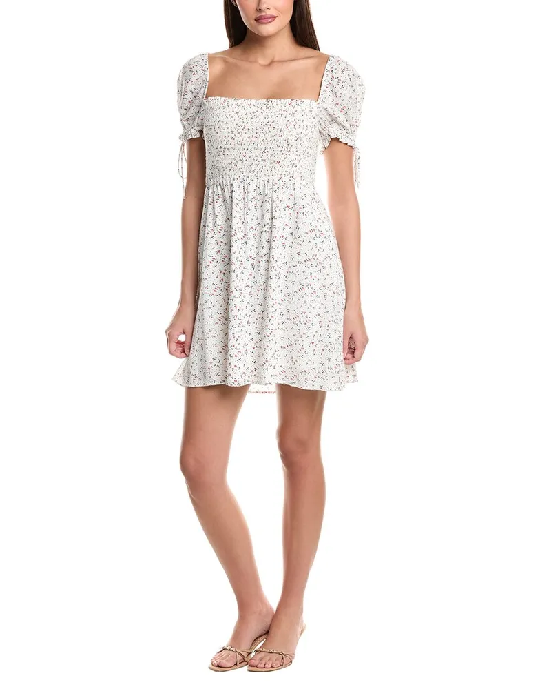 Bardot Ditsy Shirred Mini Dress White