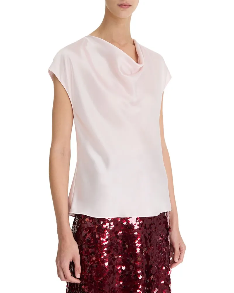 Vince Cowl Neck Cap Sleeve Silk Blouse Pink