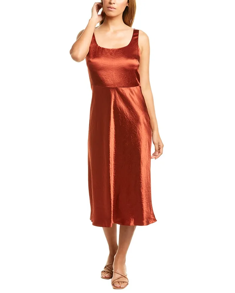 Vince Fitted Satin Slip Dress Red