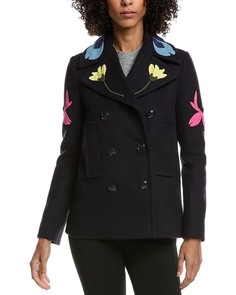 Valentino Garavani Applique Wool-Blend Peacoat Blue
