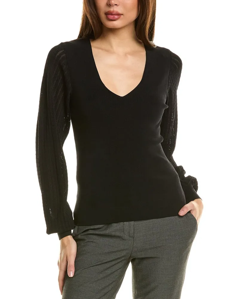 Reiss Lexi Stitch Sleeve V Neck Sweater Black