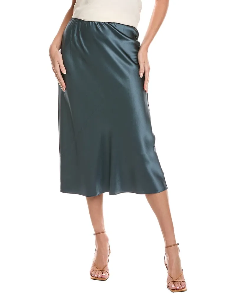 Eileen Fisher Petite Bias Silk-Blend Midi Skirt Green
