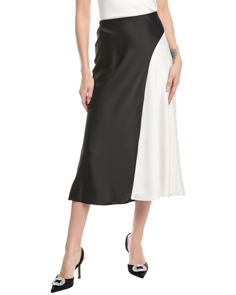 Anne Klein Pull-On Bias Colorblocked Flared Midi Skirt Black