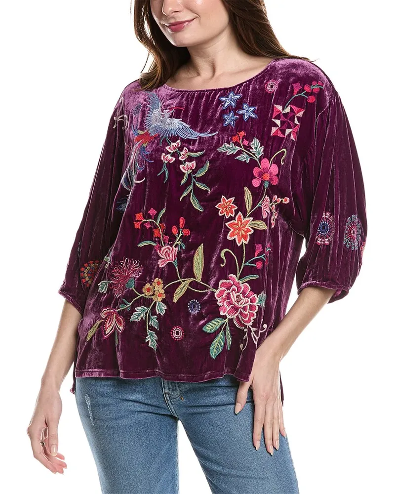 Johnny Was Nikkola Velvet Silk-Blend Tunic Purple