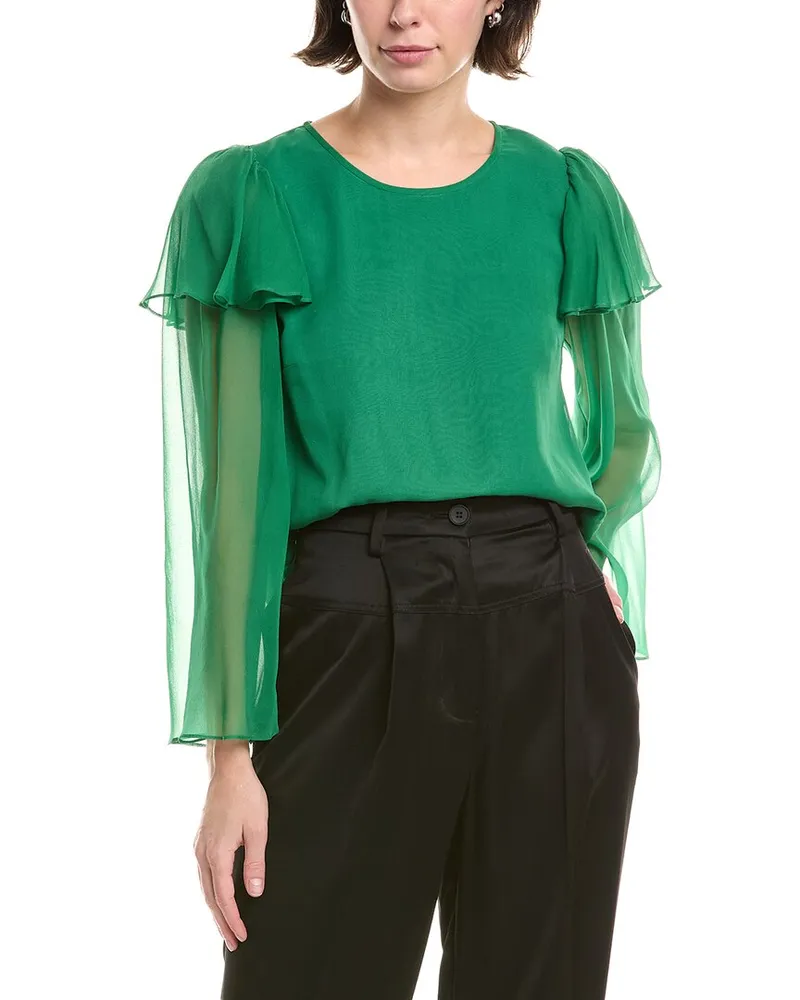 Rebecca Taylor Ruffle Silk Blouse Green