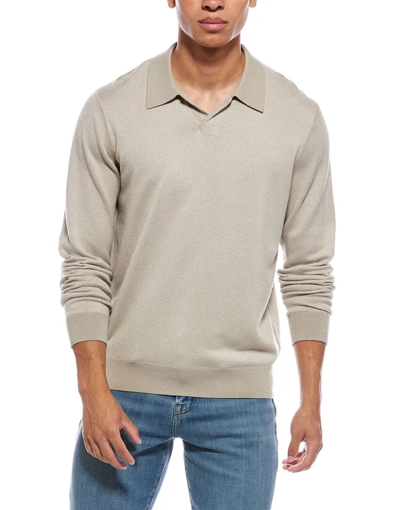 Vince Birdseye Wool & Cashmere-Blend Johnny Collar Sweater Grey