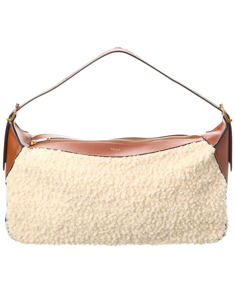 Celine Romy Medium Shearling & Leather Hobo Bag Brown