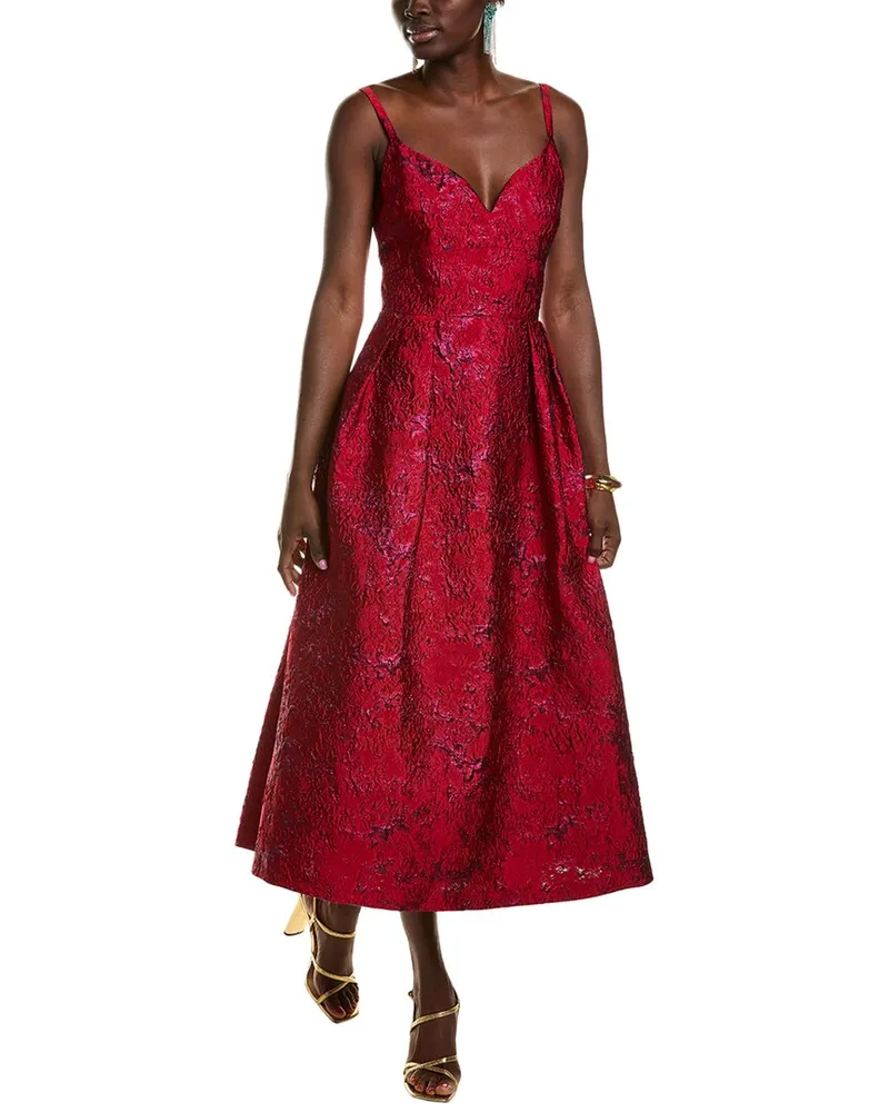 Monique Lhuillier Isabela Jacquard Midi Dress Red