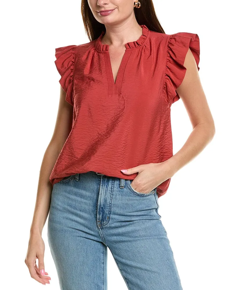 Anne Klein Trapunto Stitched Placket Top Orange