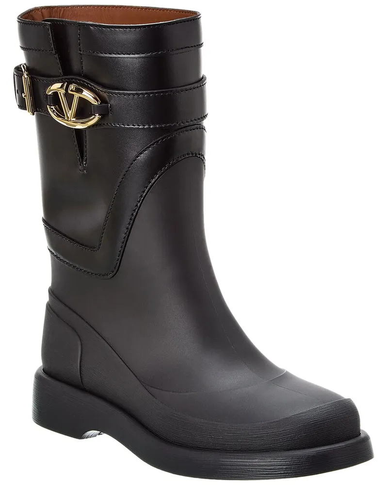 Valentino Garavani VLogo Rubber & Leather Rain Boot Black