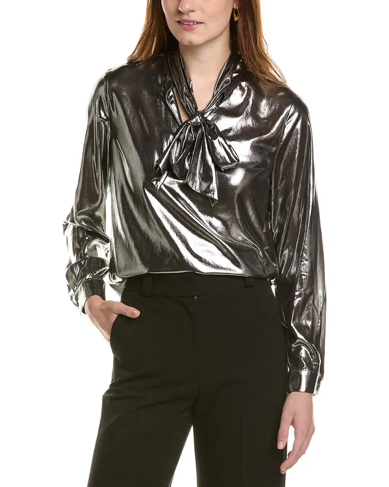 Anne Klein Tie Neck Blouse Grey