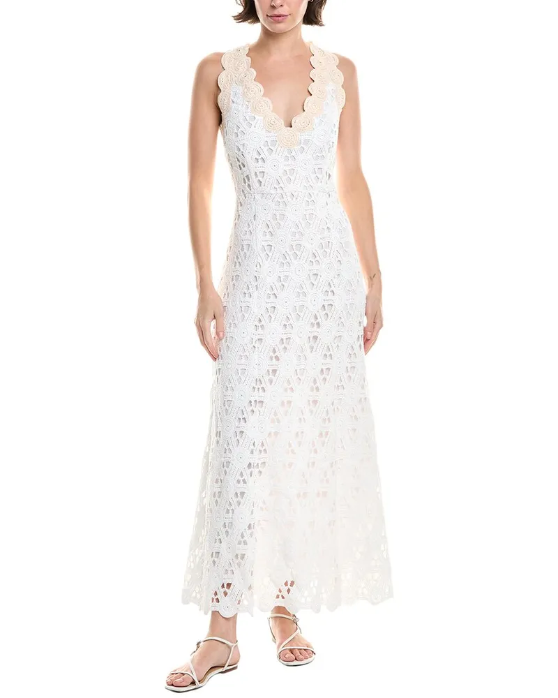 Rebecca Taylor Embroidered Lace Midi Dress White
