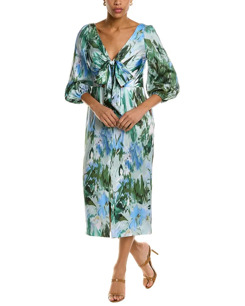 Monique Lhuillier Satin Midi Dress Blue