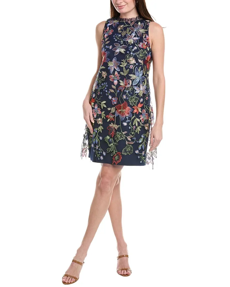 Anne Klein Embroidered Tulle Mini Dress Blue