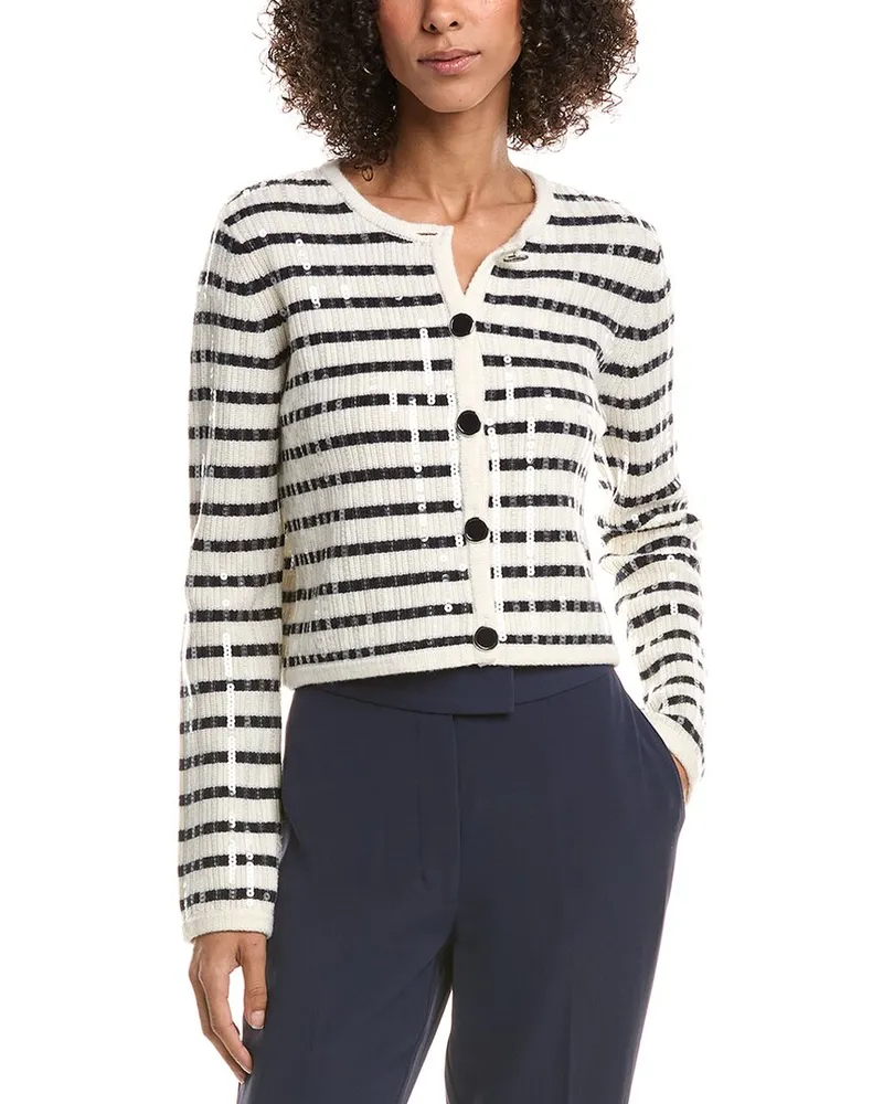 Derek Lam Nebula Sequin Wool-Blend Cardigan White