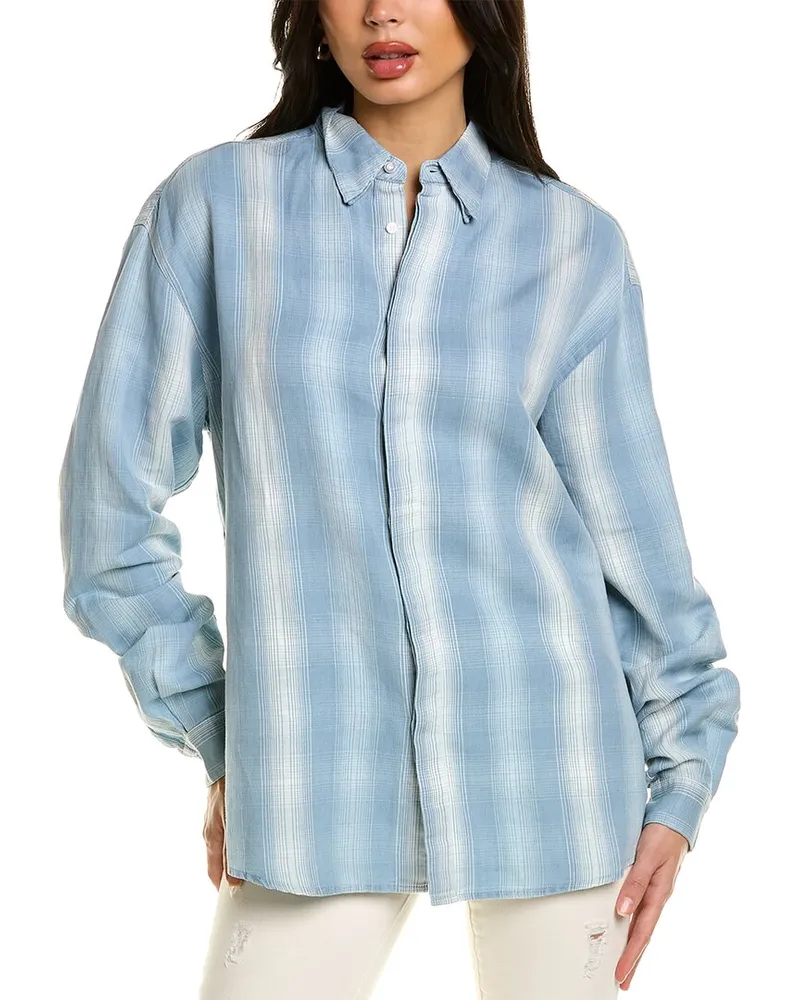 RTA Sierra Oversize Linen-Blend Shirt Blue