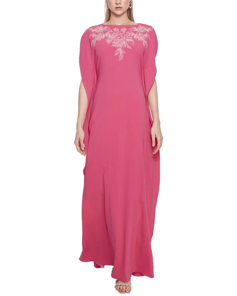 Marchesa Lightweight Crepe Kaftan Gown Pink