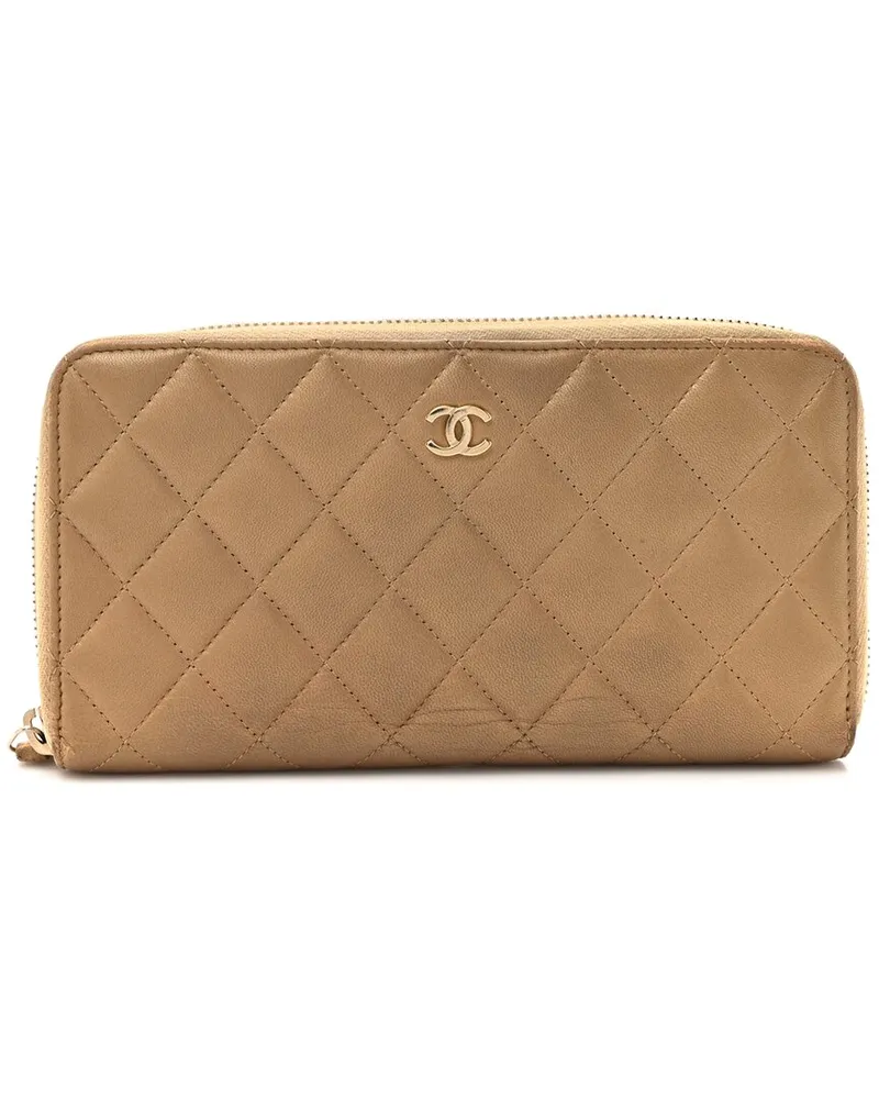 Chanel Gold Lambskin Quilted Leather Large Gusset Zip Around Wallet (Authentic  Pre-Loved Nocolor