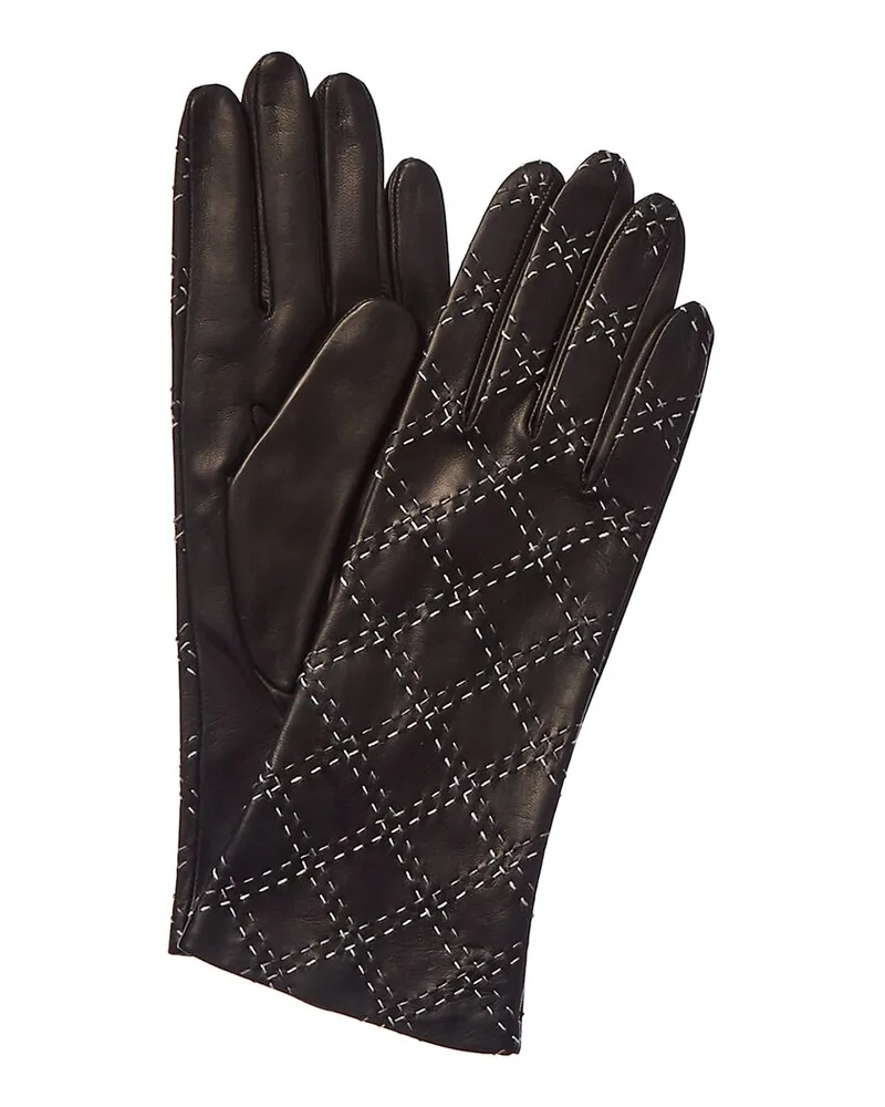 portolano  Women's Black & Cream Quilted Leather Gloves Black