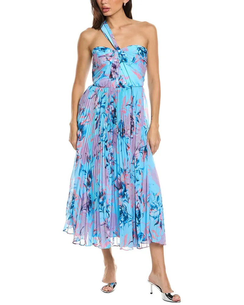 Monique Lhuillier Audra Chiffon Midi Dress Blue