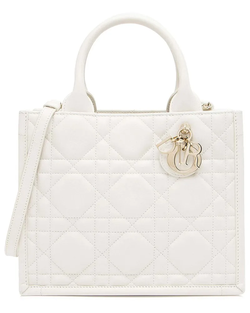 Dior White Calfskin Cannage Small Book Tote (Authentic Pre-Loved Nocolor
