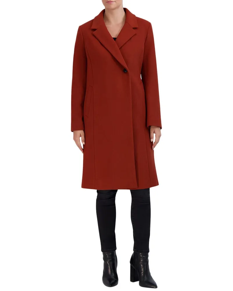 COLE HAAN Single Breasted Wool-Blend Coat Red