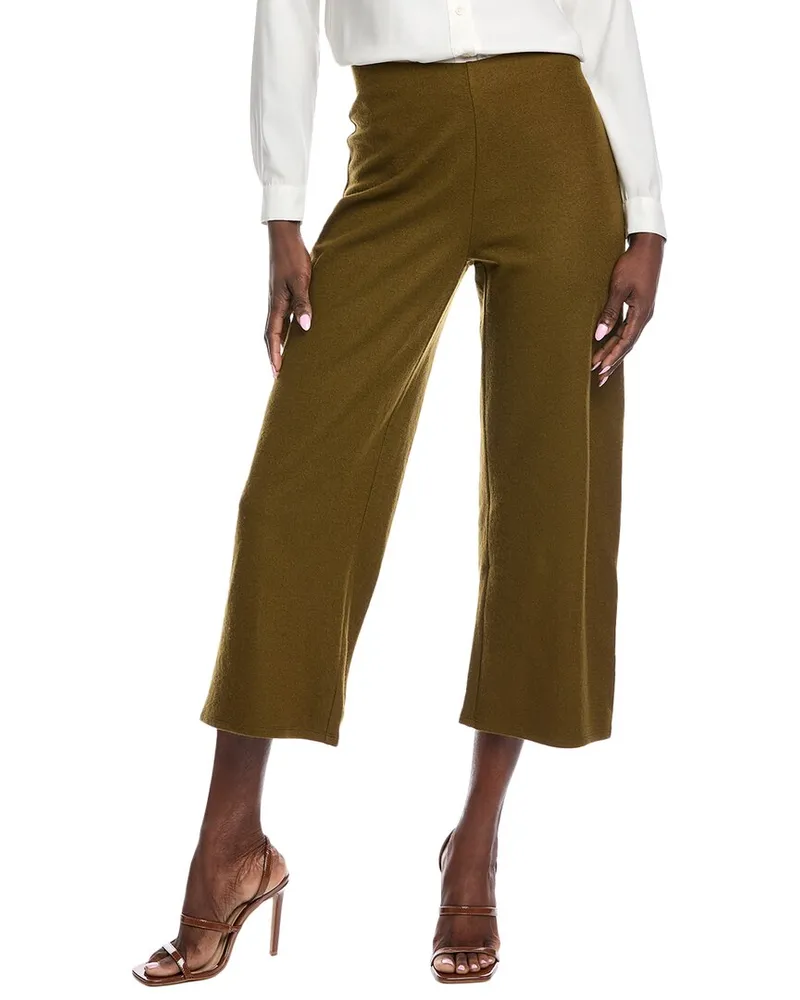 Eileen Fisher Petite Jersey Ankle Wide Wool Pant Green