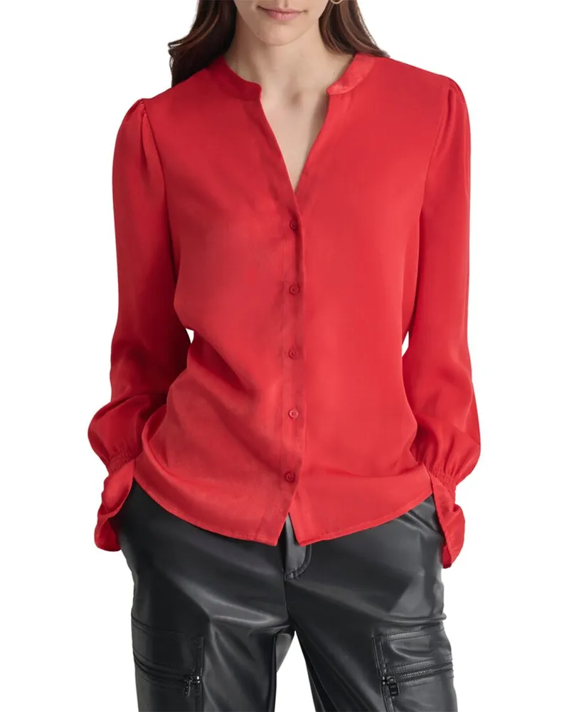 DKNY Split Neck Top Red