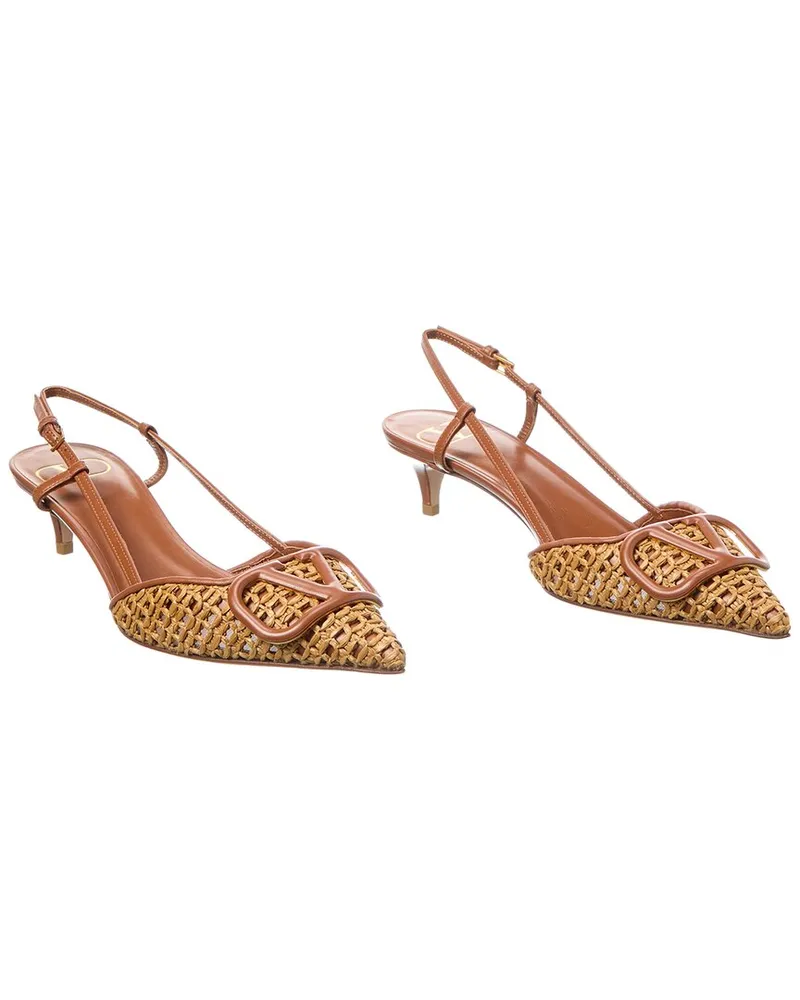 Valentino Garavani VLogo 40 Straw & Leather Slingback Sandal (Authentic Pre-Loved Nocolor
