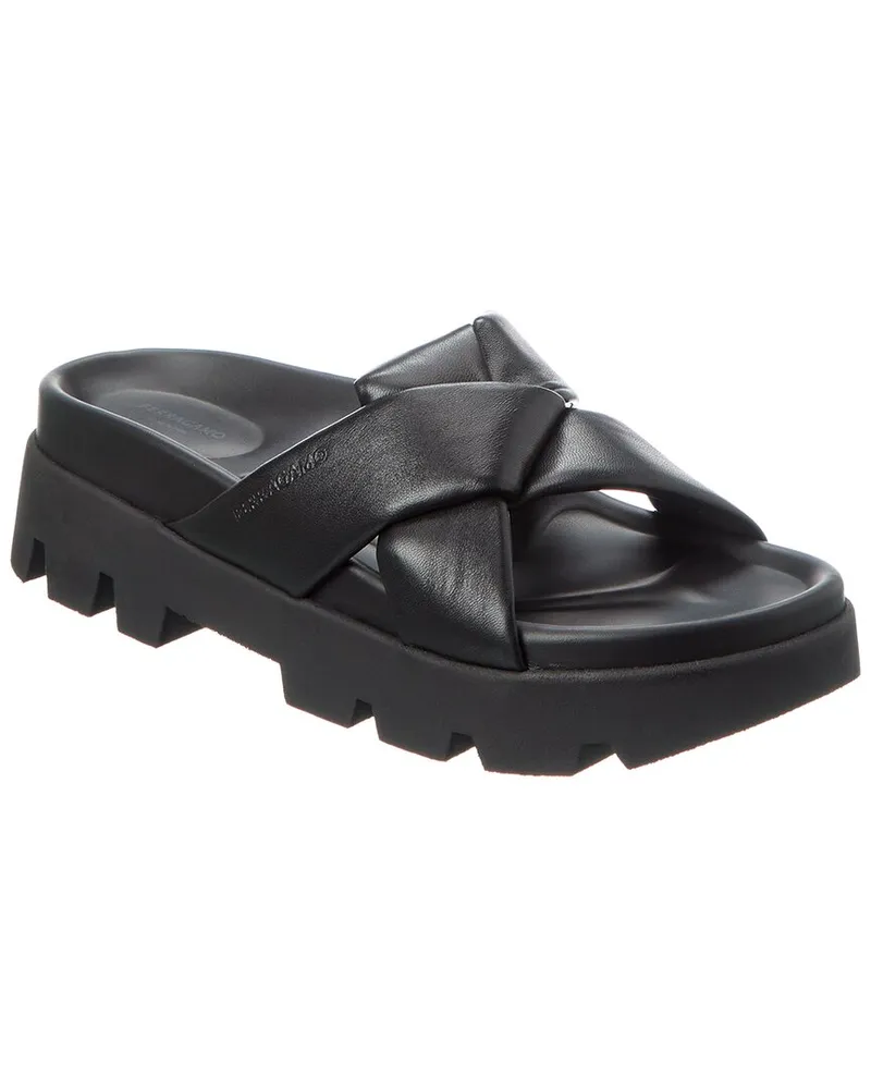 Ferragamo Air Lug Leather Sandal Black