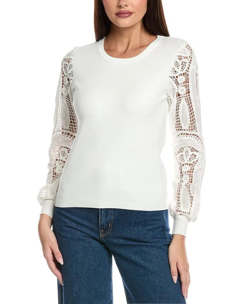 Elie Tahari The Margaret Lace Sweater White