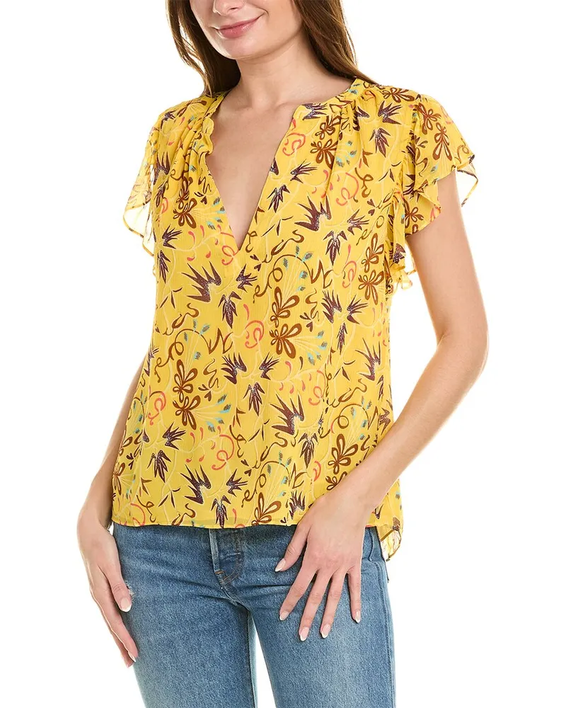 A.L.C. Birds of Paradise Silk Top Yellow