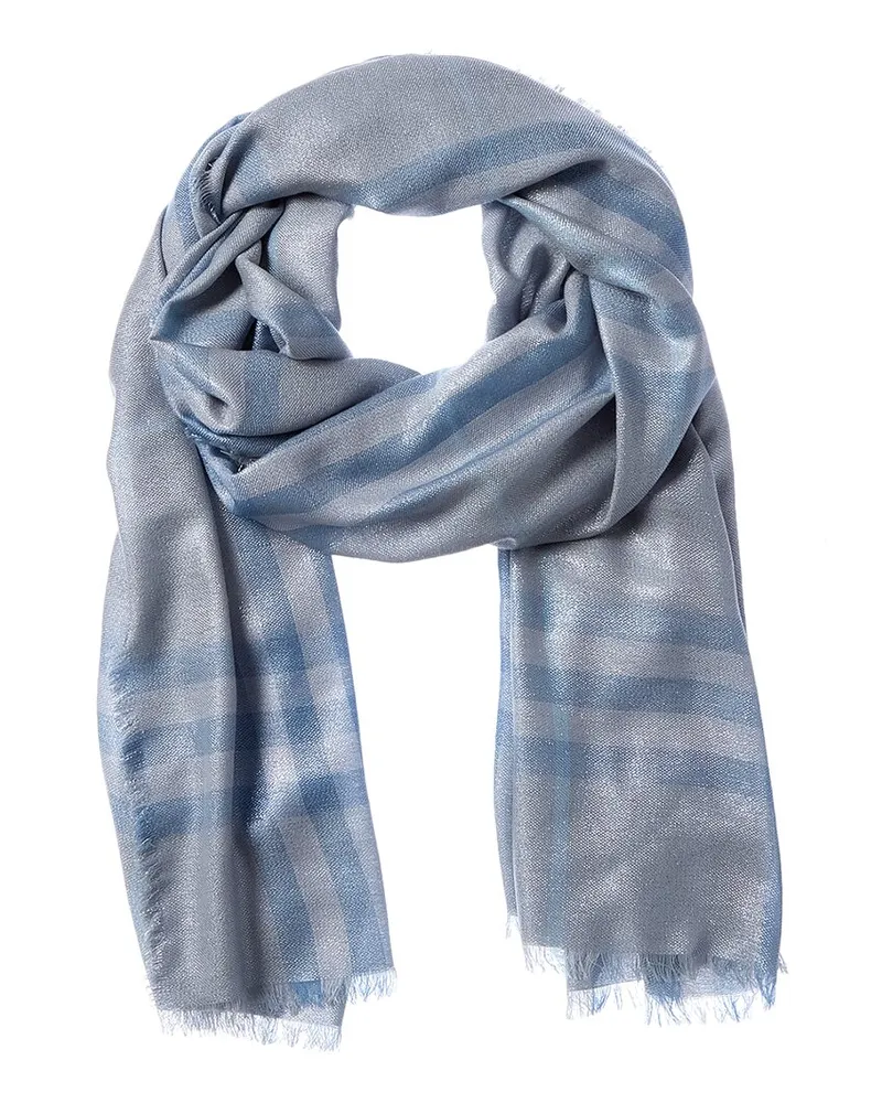 Burberry Check Wool & Silk-Blend Scarf Blue