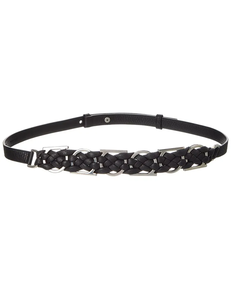 Ferragamo Braided Gancini Leather Belt Black