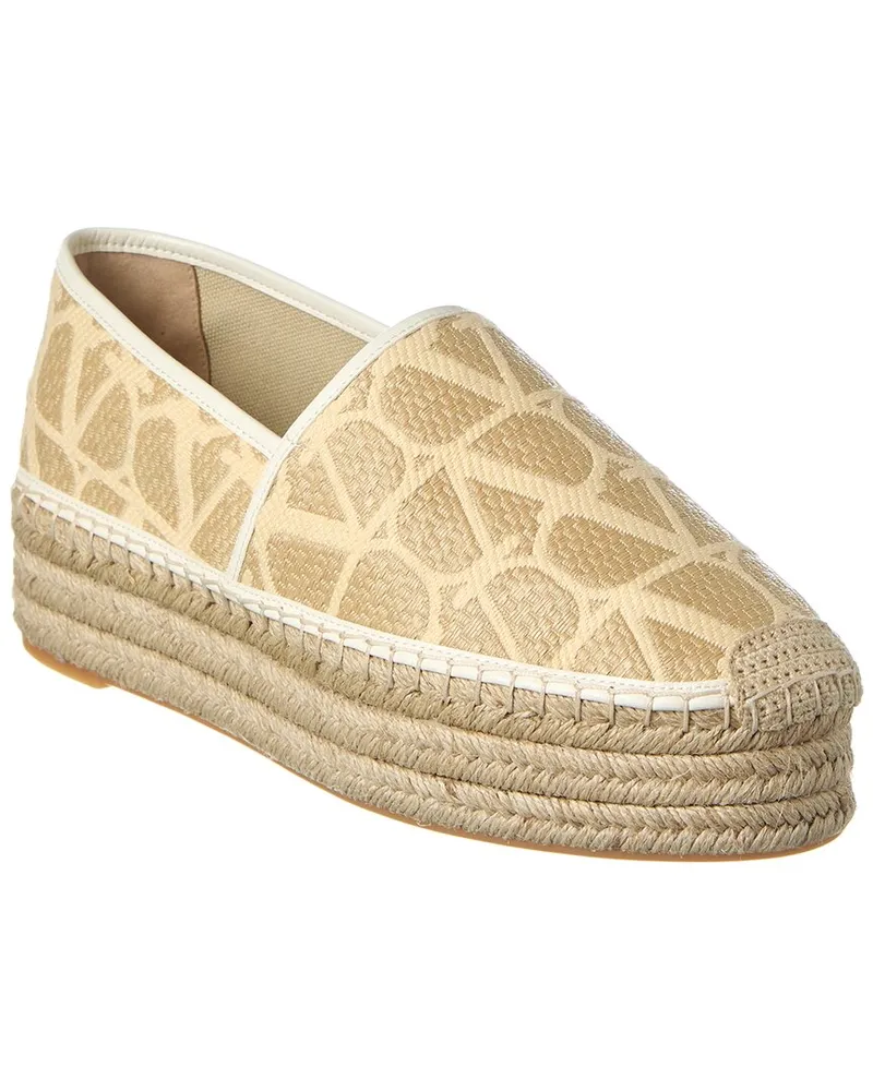 Valentino Garavani Vlogo Toile Iconographe Canvas & Leather Platform Espadrille White