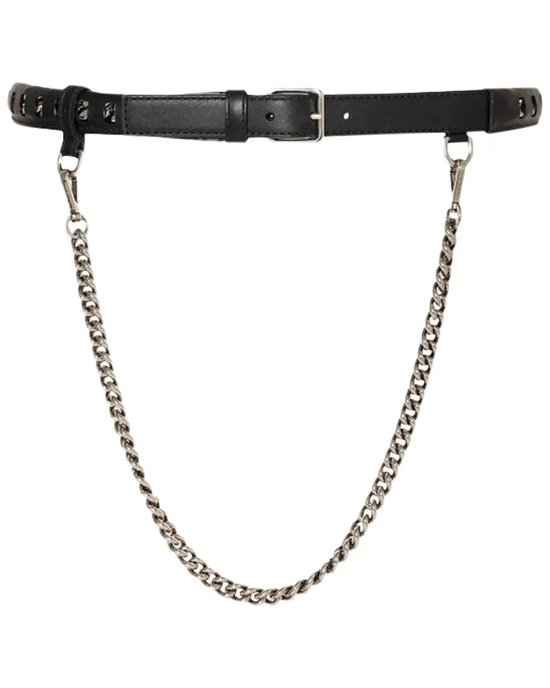Alexander McQueen Inserted Chain Leather Belt Black
