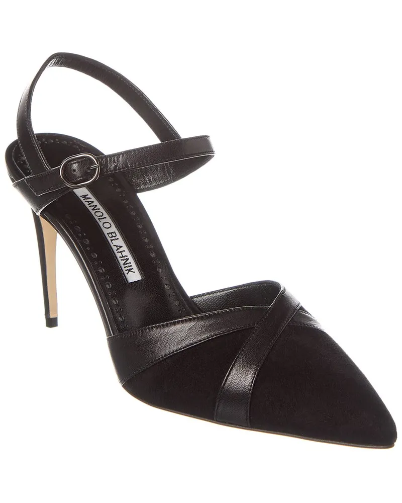 Manolo Blahnik Aristida 90 Suede & Leather Pump Nocolor