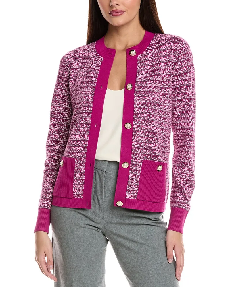 ST. JOHN Jacquard Knit Cardigan Purple