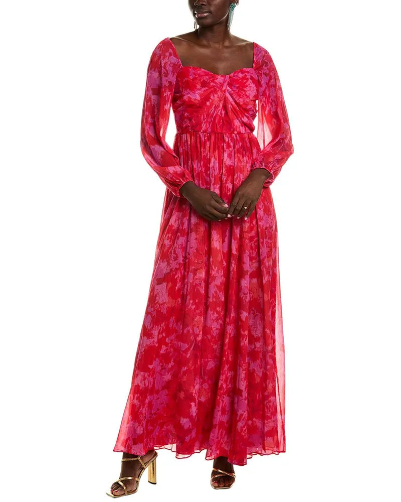 Monique Lhuillier Emery Chiffon Maxi Dress Red