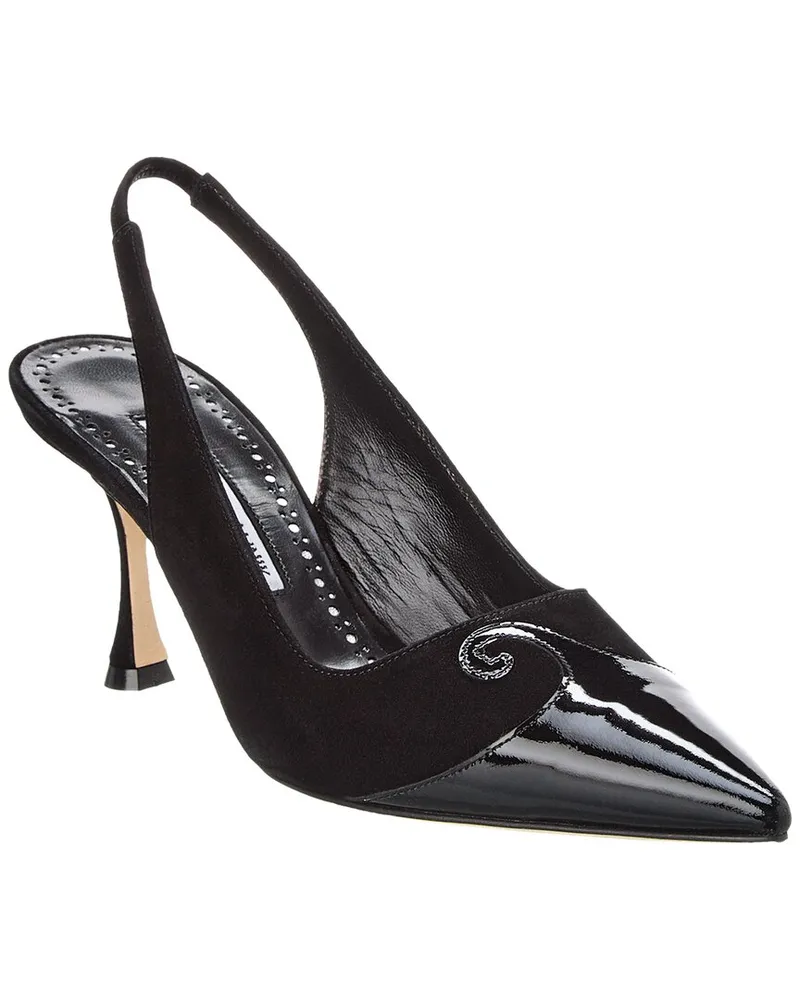 Manolo Blahnik Zaborus 70 Leather & Suede Slingback Pump Black