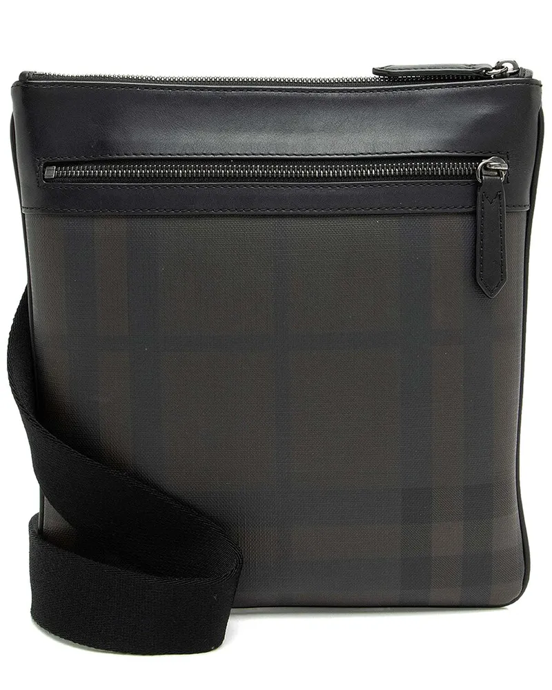 Burberry Black Leather London Check Beckley Messenger (Authentic Pre-Loved Nocolor