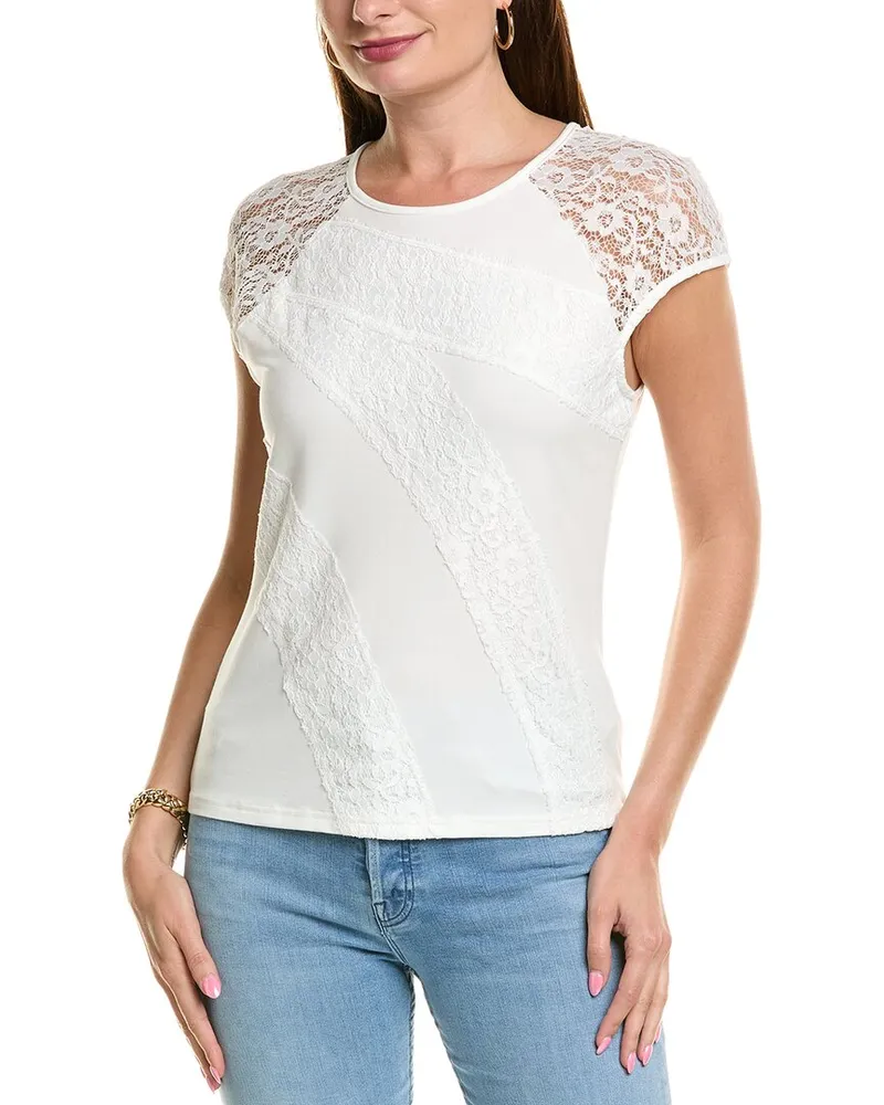 Nicole Miller Lace Trim T-Shirt White
