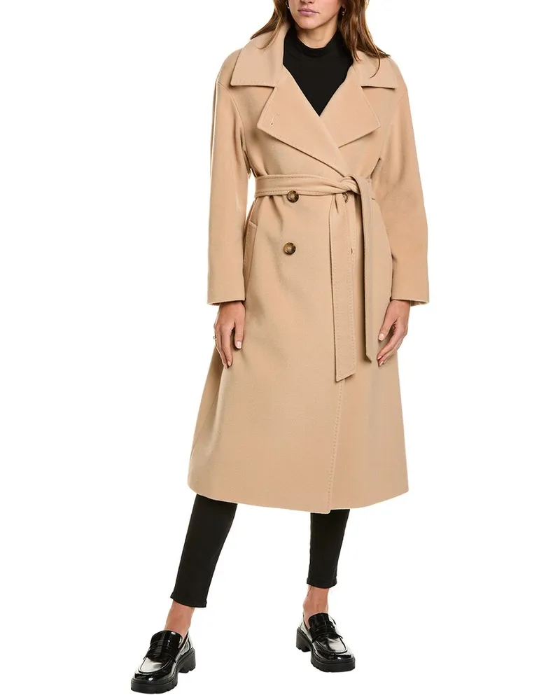 Cinzia Rocca Long Wool & Cashmere-Blend Trench Coat Brown